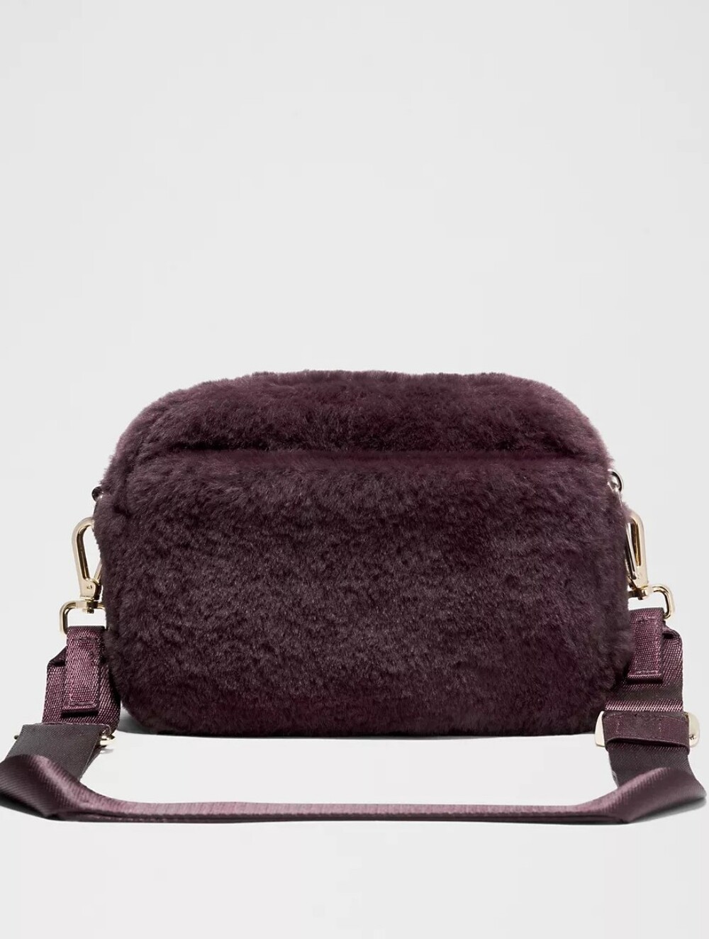 Lululemon Plush Fleece Large 2L Crossbody Bag Black Plum & Gold Metal Hardware - Picture 2 of 8